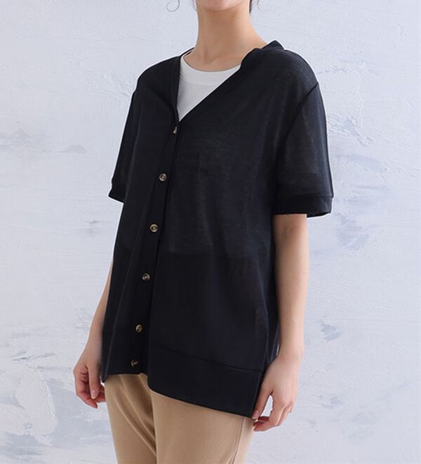 A HAPPY MARILYN（アハッピーマリリン）の「【Ｌ～５Ｌ】長袖・七分袖・半袖　シンプル　カーディガン（ニットカーディガン）」｜ブラック