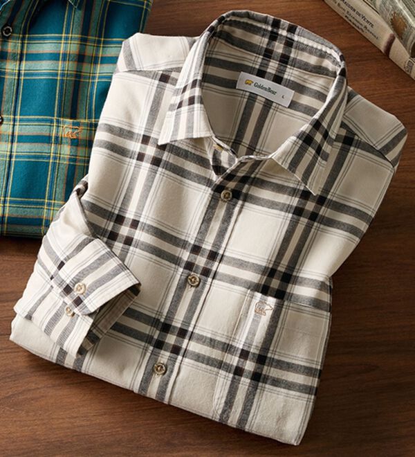 「＜ゴールデンベア＞ビエラチェックネルシャツ（メンズシャツ）」｜ホワイト