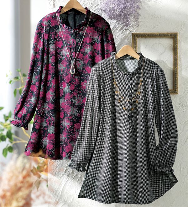 ルフラン（ルフラン）の「日本製衿フリルニットちりめんチュニック（チュニック）」｜詳細画像