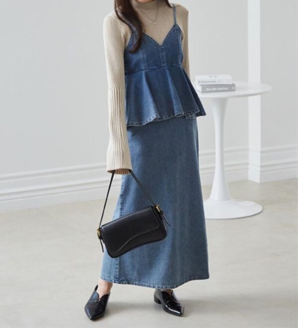 RANAN（ラナン）の「デニムペプラムキャミワンピース（ロングワンピース）」｜詳細画像