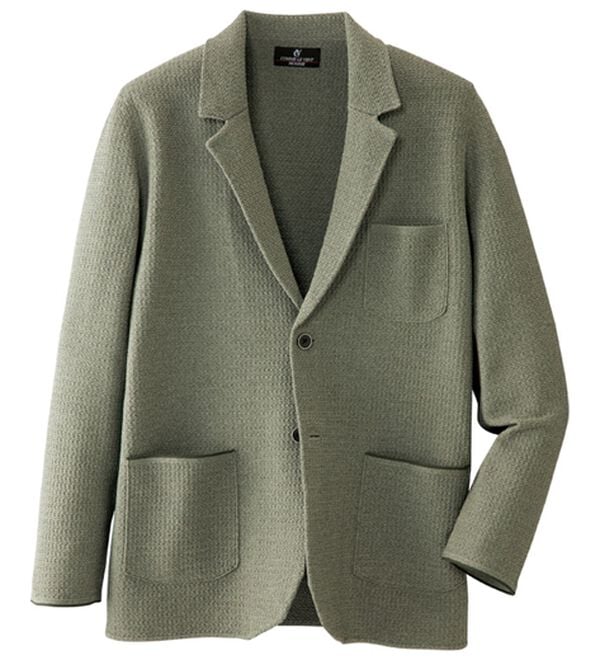 「＜コムルヴァン・オム＞ワッフル編みテーラードカーディガン（メンズカーディガン）」｜カーキ