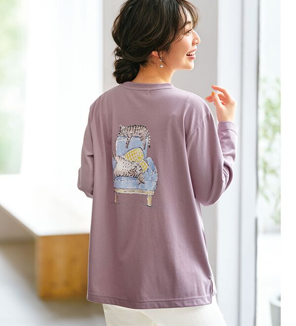 BELLUNA（ベルーナ）の「アーティストコラボ！ポケット付ネコプリントロンＴ（カットソー）」｜詳細画像