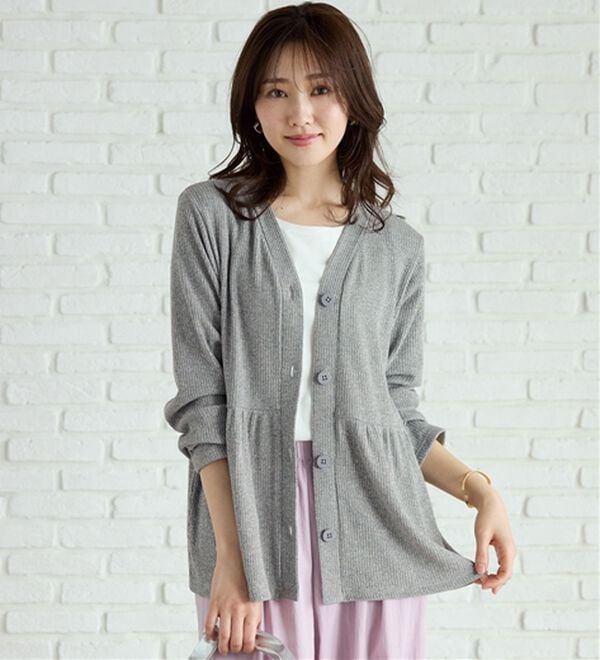 BELLUNA（ベルーナ）の「ラメ調リブ素材ペプラムカーディガン（ニットカーディガン）」｜詳細画像