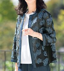 ルフラン（ルフラン）の「花モチーフのデニム使いメッシュジャケット（その他ジャケット）」