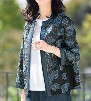 ルフラン（ルフラン）の「花モチーフのデニム使いメッシュジャケット（その他ジャケット）」｜詳細画像