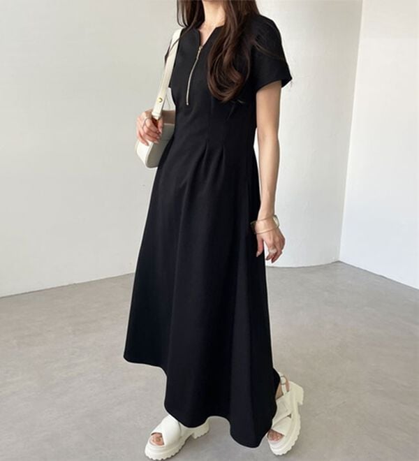 GeeRA（ジーラ）の「前後2WAYハーフジップフレンチ袖ワンピース（カットソーワンピース）」｜詳細画像