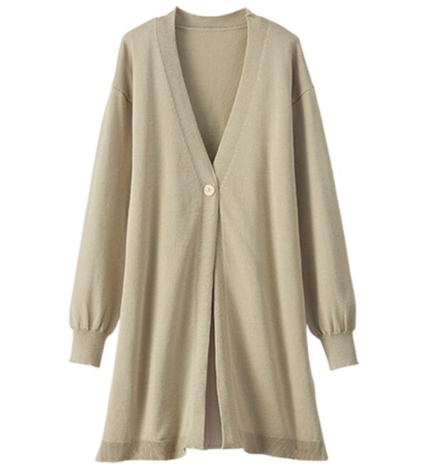 BELLUNA（ベルーナ）の「スタイルアップ！バックプリーツカーディガン（ニットカーディガン）」｜グレージュ