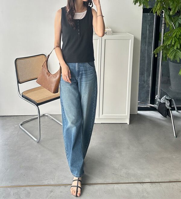 GeeRA（ジーラ）の「ヘンリーネックレイヤード風タンクトップ（タンクトップ・キャミソール）」｜詳細画像