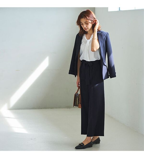 GeeRA（ジーラ）の「【ジャケット+2ボトム】洗えるストレッチ！ジャケット＆ブラウス＆ワイドパンツ＆スカートスーツセット（パンツスーツ）」｜詳細画像