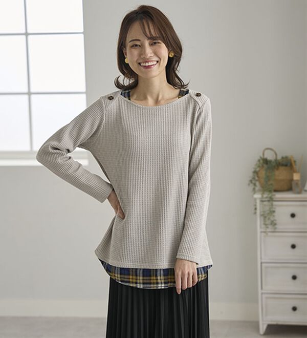 BELLUNA（ベルーナ）の「異素材重ね着風チュニック（チュニック）」｜詳細画像