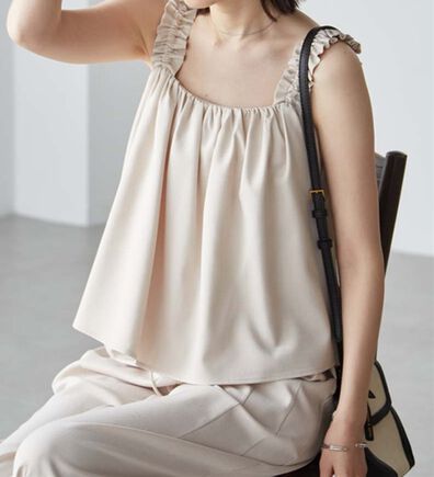 RANAN（ラナン）の「フリルデザインキャミセットアップ（ワイドパンツ・ガウチョ）」