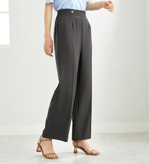BELLUNA（ベルーナ）の「麻調ストレッチ素材美脚フレアーパンツ（フルレングスパンツ）」｜チャコール
