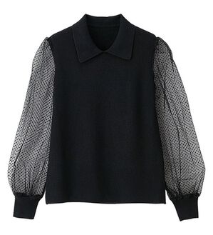 RANAN（ラナン）の「ドットチュール袖ニット（ニット・セーター）」｜ブラック