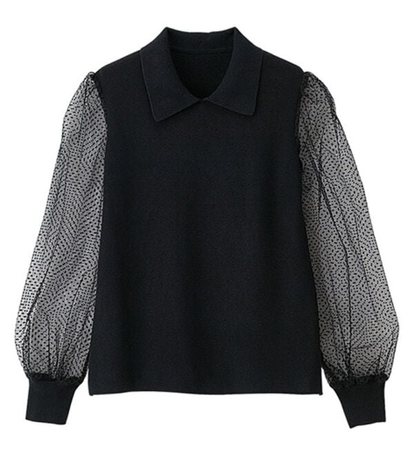 RANAN（ラナン）の「ドットチュール袖ニット（ニット・セーター）」｜ブラック