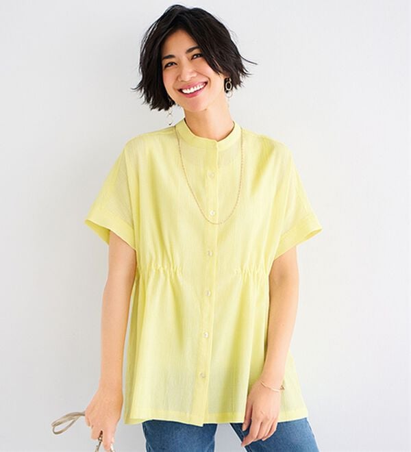 BELLUNA（ベルーナ）の「シアージャカード素材ペプラムチュニック（チュニック）」｜イエロー