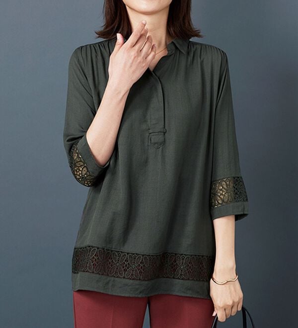 BELLUNA（ベルーナ）の「袖＆裾レースデザインシャツチュニック（チュニック）」｜詳細画像
