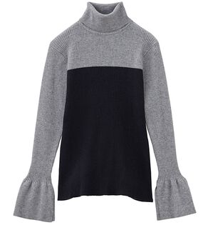 RANAN（ラナン）の「＜ムースタッチ＞洗える！バイカラータートルリブニット（ニット・セーター）」｜グレー／ブラック