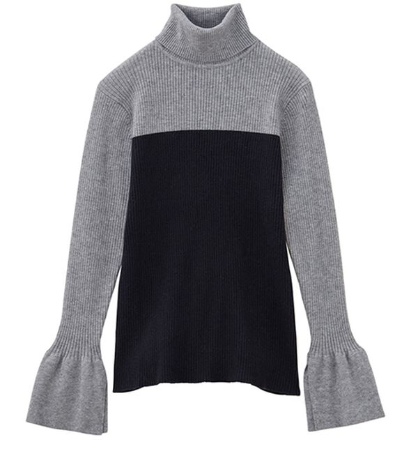 RANAN（ラナン）の「＜ムースタッチ＞洗える！バイカラータートルリブニット（ニット・セーター）」｜グレー／ブラック