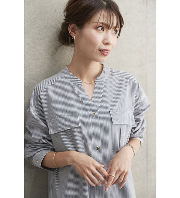 BELLUNA（ベルーナ）の「胸ポケット付キーネックシャツワンピース（チュニック）」｜詳細画像