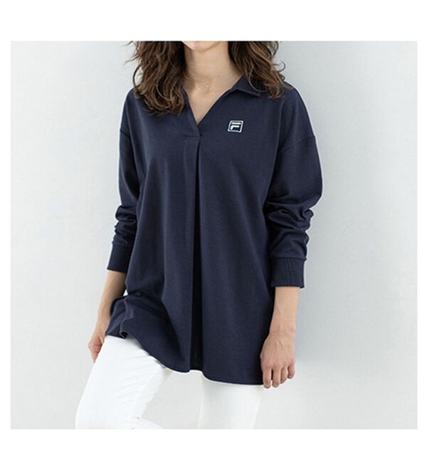 RANAN（ラナン）の「＜ＦＩＬＡ＞鹿の子チュニック長袖ポロシャツ（カットソー）」｜詳細画像