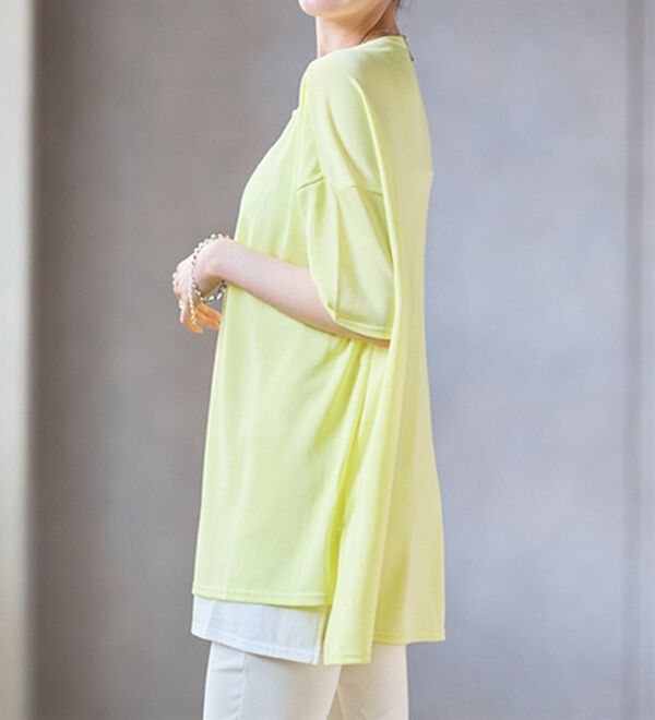 RANAN（ラナン）の「レイヤード風ニットソー半袖チュニック（チュニック）」｜詳細画像