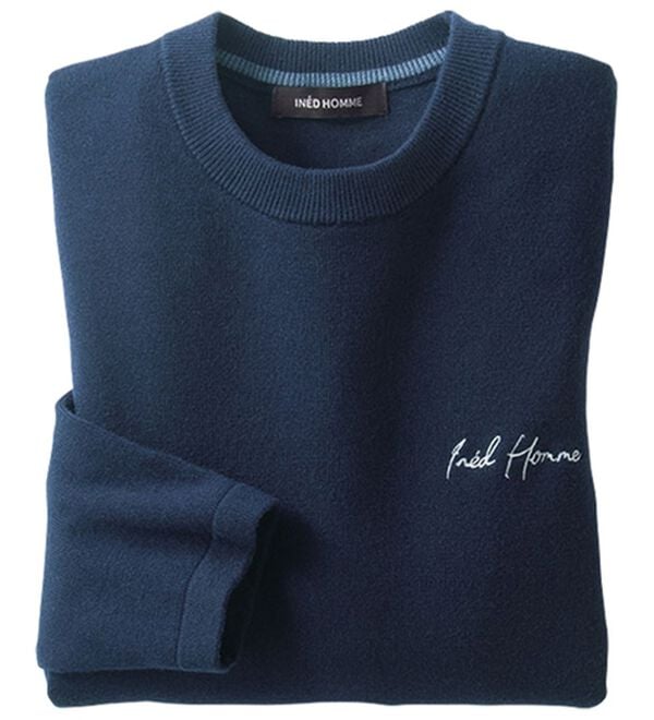 「＜イネド　オム＞もっちリッチニット（メンズトレーナー）」｜ネイビー