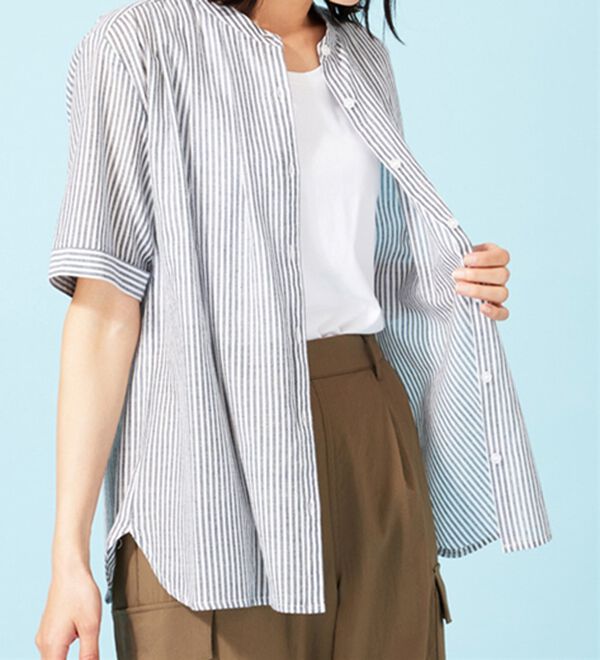BELLUNA（ベルーナ）の「綿１００％バンドカラーシャツブラウス（ブラウス）」｜詳細画像