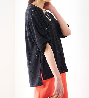 RANAN（ラナン）の「ジャカード素材ボリューム袖プルオーバー（カットソー）」｜ブラック