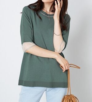 BELLUNA（ベルーナ）の「袖シアーラメ入りニットプルオーバー（ニット・セーター）」｜詳細画像