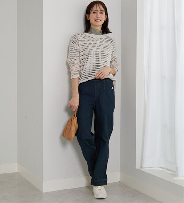 BELLUNA（ベルーナ）の「【選べる2丈】裾切替デザインワイドストレートデニム（ワイドパンツ・ガウチョ）」｜詳細画像