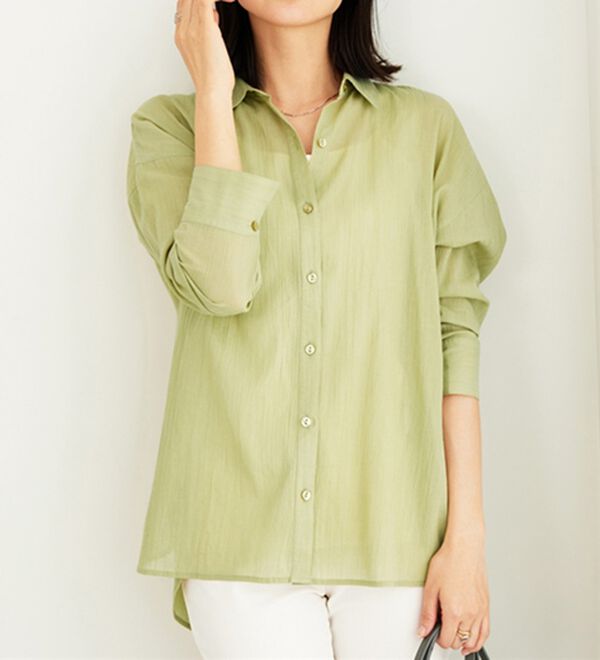 BELLUNA（ベルーナ）の「大人のシアー感！綿１００％楊柳素材シャツ（シャツ）」｜詳細画像