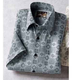 「国産　粋な大人の京染和柄シャツ（メンズシャツ）」｜ライトグレー格子