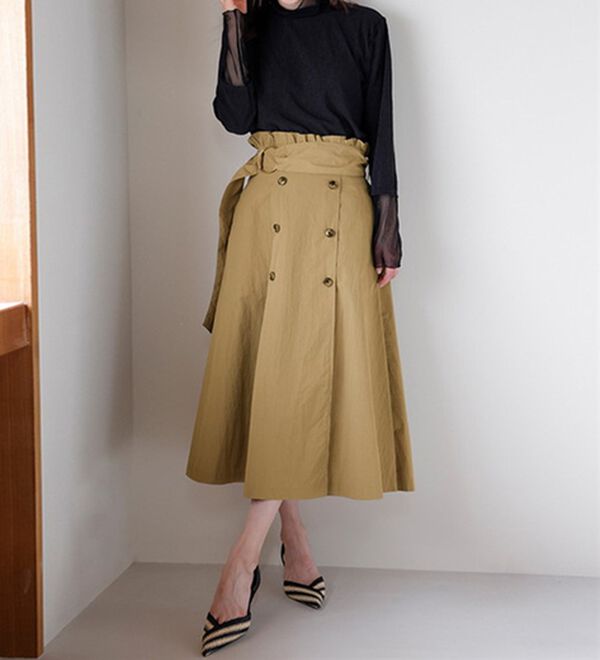 RANAN（ラナン）の「ナイロン素材トレンチフレアースカート（ロングスカート）」｜詳細画像