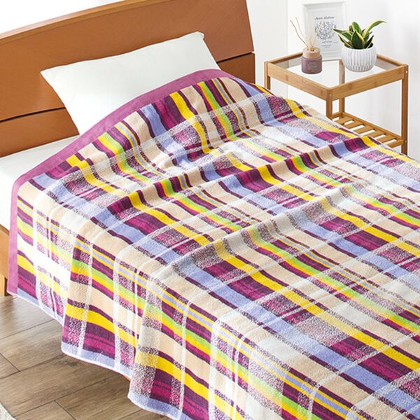 「今治産ワイド＆ロング厚手チェック柄タオルケット（肌掛布団・タオルケット）」｜1