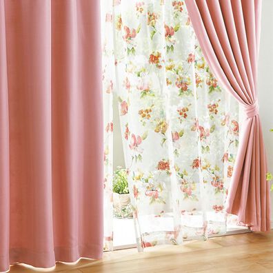 「【４枚組】簡単！素敵にコーディネートカーテン＆ボイルレースセット（ドレープカーテン）」