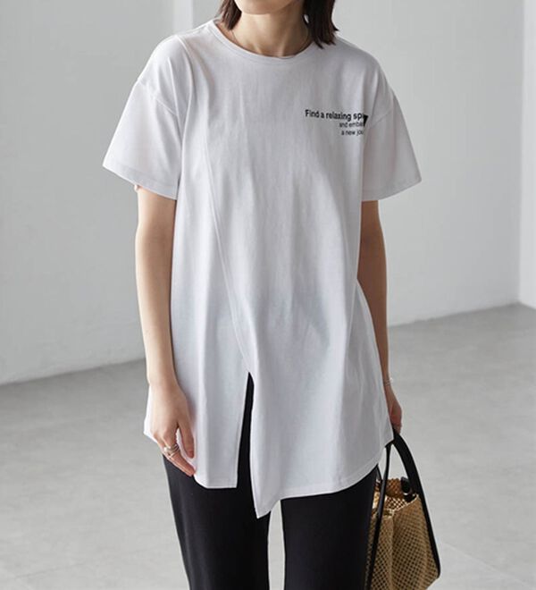 RANAN（ラナン）の「【接触冷感】ロゴプリントチュニックTシャツ（Tシャツ）」｜詳細画像