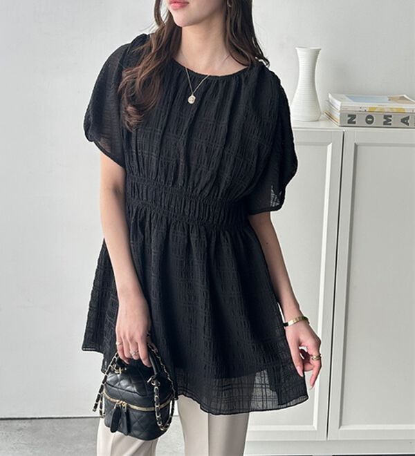 GeeRA（ジーラ）の「前後２ＷＡＹシャーリングチュニック（ブラウス）」｜ブラック