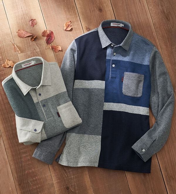 「＜インスパイア＞パッチワーク風ポロシャツ（メンズポロシャツ）」｜詳細画像