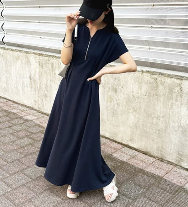 GeeRA（ジーラ）の「前後2WAYハーフジップフレンチ袖ワンピース（カットソーワンピース）」｜詳細画像