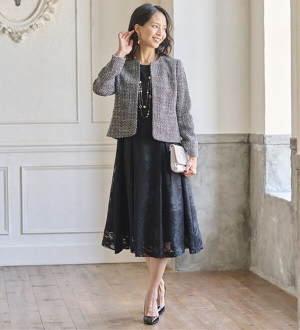 BELLUNA（ベルーナ）の「花柄オパール素材ワンピースアンサンブル（ワンピースセットスーツ）」｜詳細画像