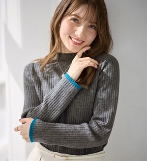 alotta（アロッタ）の「【静電気防止】もっちり袖配色リブニット（ニット・セーター）」｜チャコール