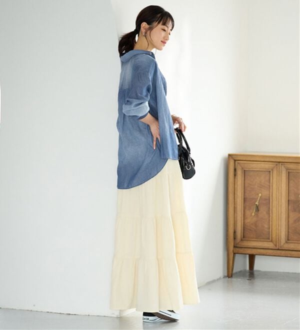 BELLUNA（ベルーナ）の「柔らかシアーデニム素材シャツチュニック（チュニック）」｜詳細画像