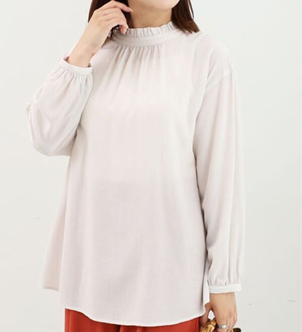 BELLUNA（ベルーナ）の「衿フリルデザインブラウス（ブラウス）」｜トープ