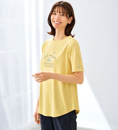 BELLUNA（ベルーナ）の「＜ＥＬＬＥ　Ａｃｔｉｖｅ＞裏メッシュ裾ラウンドチュニック（カットソー）」
