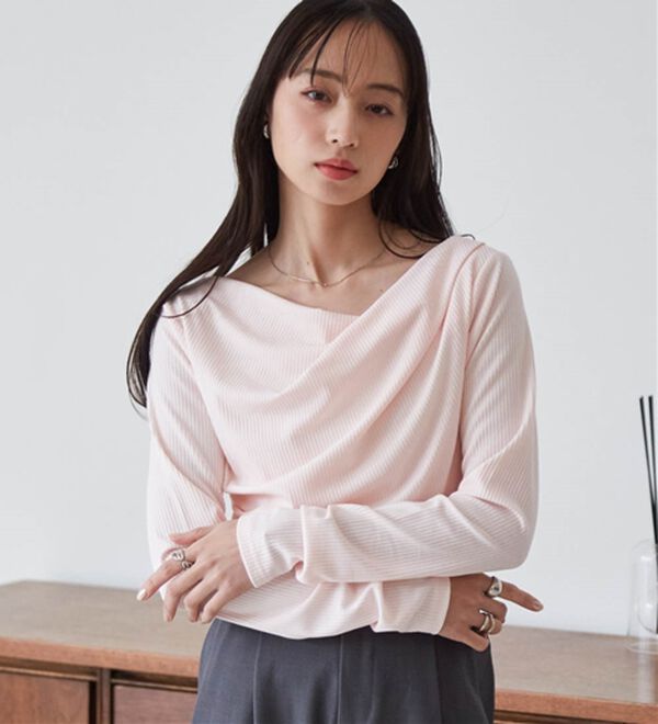 RANAN（ラナン）の「【春色追加】上品ドレープリブロングＴシャツ（カットソー）」｜詳細画像