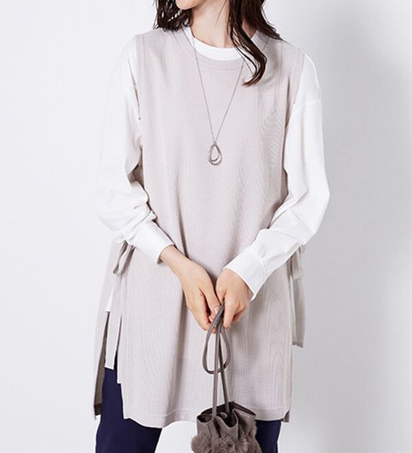 BELLUNA（ベルーナ）の「あぜ素材サイドリボン使いベストアンサンブル（アンサンブル）」｜詳細画像