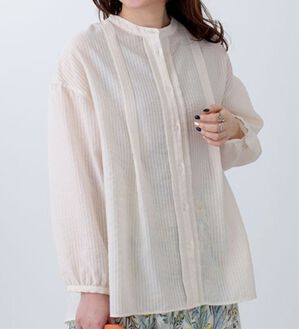 BELLUNA（ベルーナ）の「シアーストライプ素材シャツチュニック（チュニック）」｜アイボリー