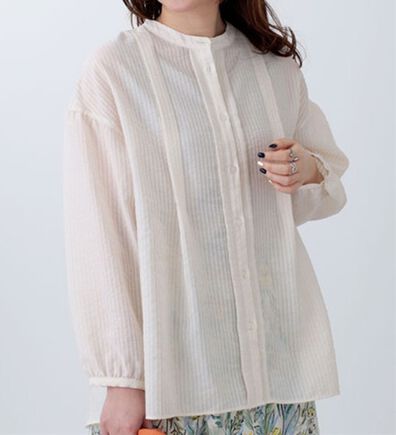 BELLUNA（ベルーナ）の「シアーストライプ素材シャツチュニック（チュニック）」