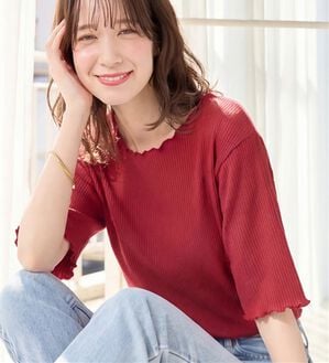 Viola e Viola（ヴィオラ エ ヴィオラ）の「ひんやリブ　メロウデザイントップス（カットソー）」｜レッド