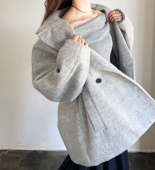 「【YOUING.】シャギーオーバーサイズミドルコート（ハーフコート）」｜詳細画像